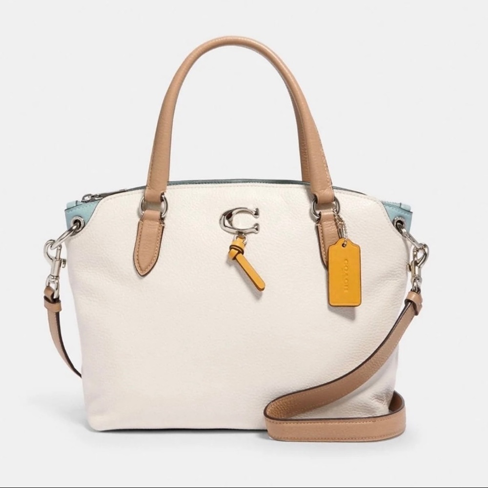 Coach Remi Leather Satchel Colorblock Chalk/Silver